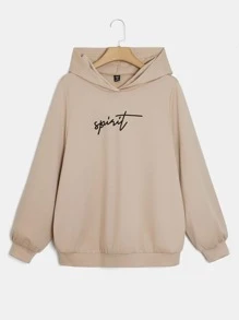 SHEIN EZwear Plus Letter Graphic Pullover & Joggers - Khaki - View 7