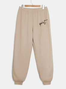 SHEIN EZwear Plus Letter Graphic Pullover & Joggers - Khaki - View 3