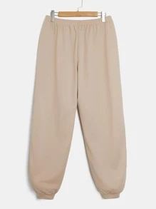 SHEIN EZwear Plus Letter Graphic Pullover & Joggers - Khaki - View 4