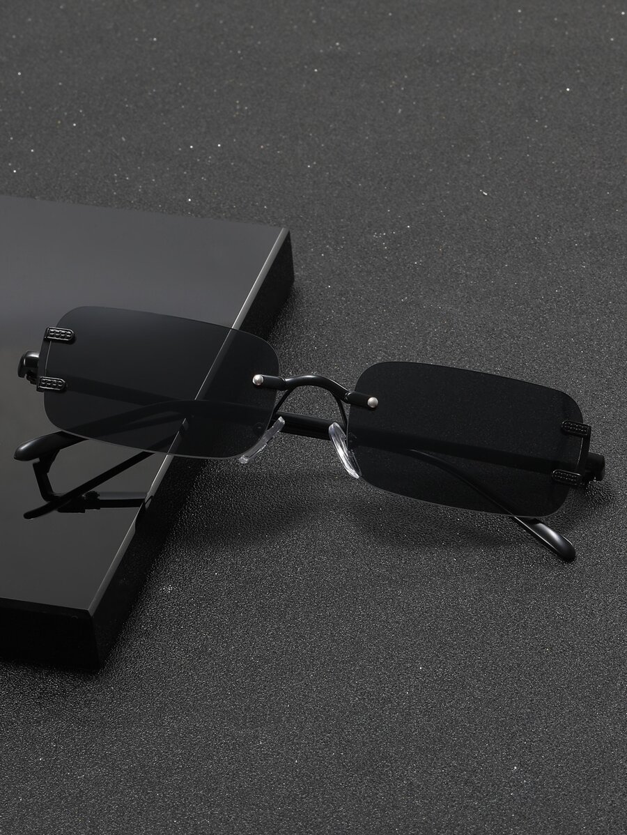 男士无框时尚眼镜，理想的夏季户外休闲配饰，送给朋友的完美礼物，复古配饰，沙滩配饰，夏季海滩度假和户外旅行必备 - 黑色 - 查看 1