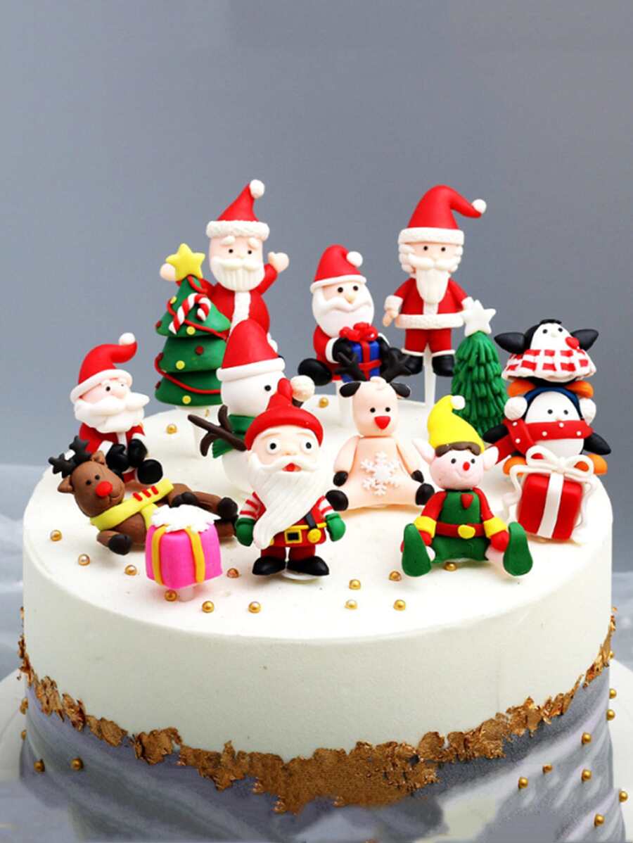 5 piezas Decoración de pastel Papá Noel de Navidad al azar - Multicolor - Ver 1