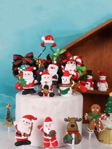 5 piezas Decoración de pastel Papá Noel de Navidad al azar - Multicolor - Ver 2