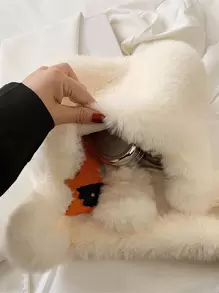 Fuzzy, Soft, Plush Minimalist Fluffy Hobo Bag For Girls, Women, College Students, Rookies & White-collar Workers For Work, Office, Commute, For Autumn & Winter, Warm Winter, Outdoors - White - View 3