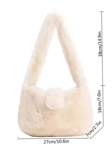Fuzzy, Soft, Plush Minimalist Fluffy Hobo Bag For Girls, Women, College Students, Rookies & White-collar Workers For Work, Office, Commute, For Autumn & Winter, Warm Winter, Outdoors - White - View 5
