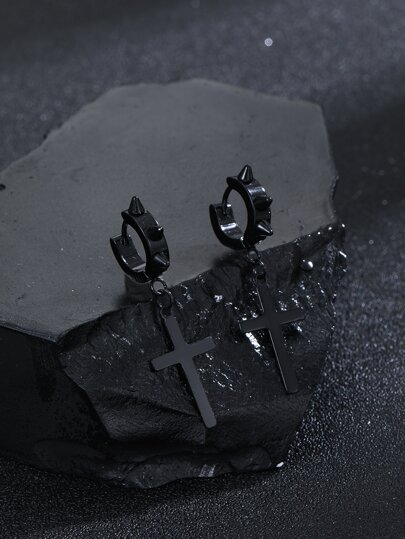 Fashionable and Popular Men Cross Drop Earrings Stainless Steel for Vacation and for a Stylish Look