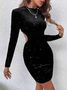Chiquease Sequin Insert Velvet Bodycon Dress - Black - View 6