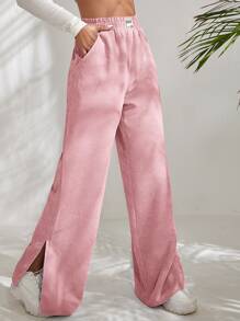 SHEIN EZwear Quần nữ Đắp vá Túi Chia màu trơn Giải trí - Màu Hồng baby - Xem 1