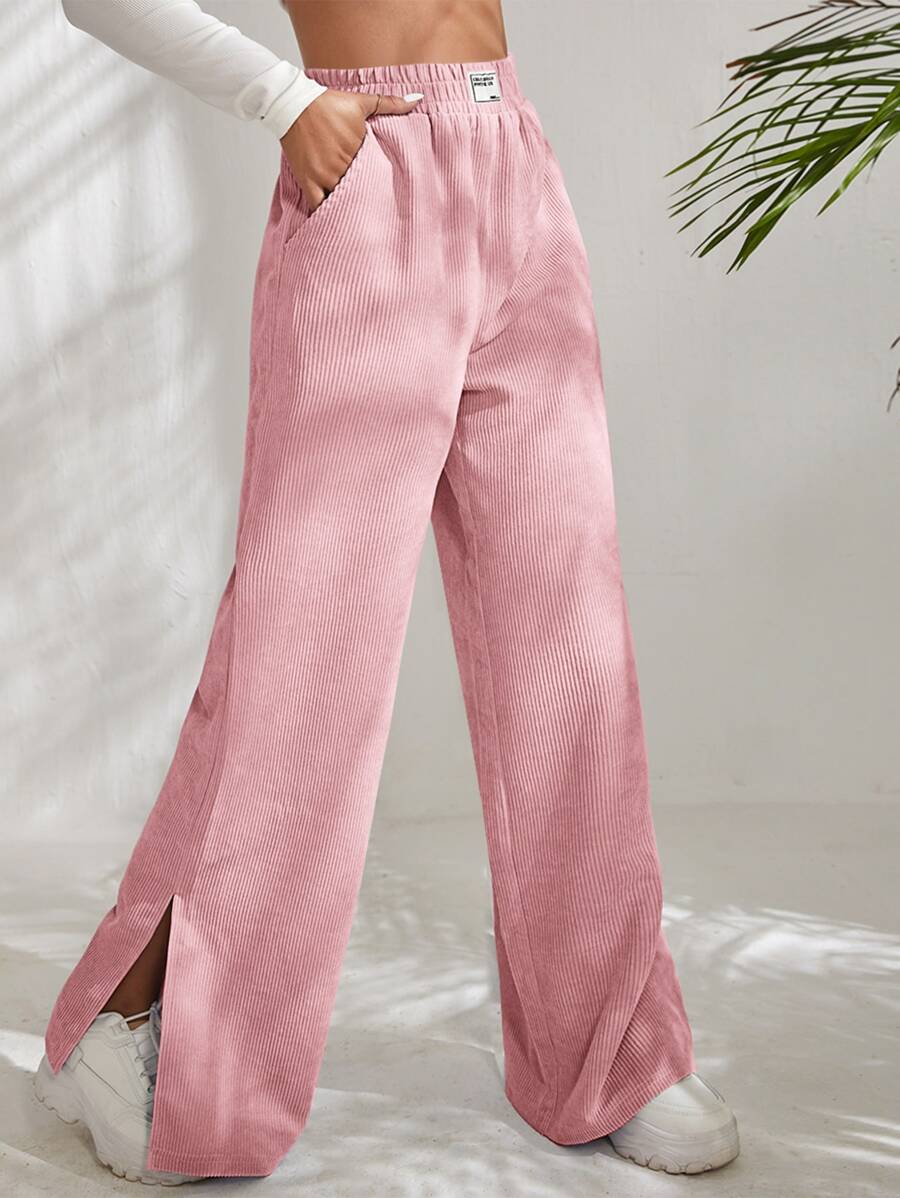 SHEIN EZwear Quần nữ Đắp vá Túi Chia màu trơn Giải trí - Màu Hồng baby - Xem 1