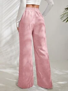 SHEIN EZwear Quần nữ Đắp vá Túi Chia màu trơn Giải trí - Màu Hồng baby - Xem 2