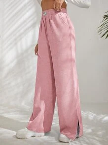 SHEIN EZwear Quần nữ Đắp vá Túi Chia màu trơn Giải trí - Màu Hồng baby - Xem 4
