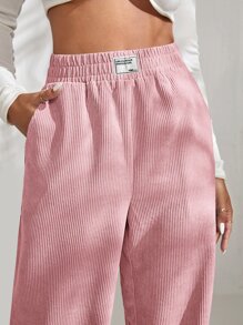 SHEIN EZwear Quần nữ Đắp vá Túi Chia màu trơn Giải trí - Màu Hồng baby - Xem 6