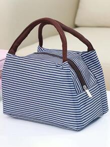 1pc Striped Print Lunch Bag - Black - View 5