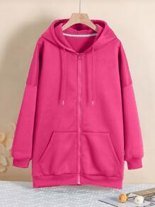 INAWLY Capuche longue zippée avec cordon de serrage, doublure thermique, épaules tombantes, pour l'hiver