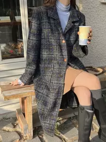 DAZY Plaid Lapel Collar Button Front Coat Women Jacket,Fall Women Clothes