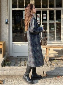 DAZY Plaid Lapel Collar Button Front Coat Women Jacket,Fall Women Clothes