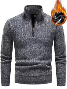 Manfinity Men Marled Knit Half Zipper Jumper - Grey - View 1