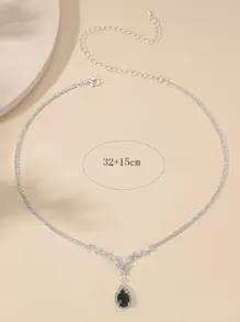 Rhinestone Decor Water-drop Charm Necklace - Black - View 4