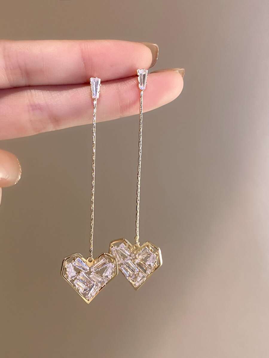 方晶鋯石心形耳墜 - 彩色 - 查看 1