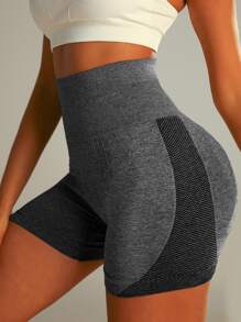 Yoga Basic Colourblock Wideband Waist Sports Shorts - Dark Grey - View 1
