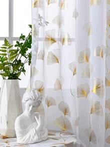 Metallic Ginkgo Biloba Pattern Single Panel Sheer Curtain - White - View 3