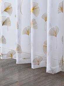 Metallic Ginkgo Biloba Pattern Single Panel Sheer Curtain - White - View 7