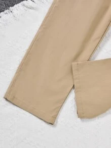 Niñas Camisa con botón delantero & Pantalones de tiras - Caqui - Ver 3