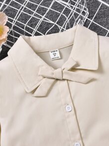 Niñas Camisa con botón delantero & Pantalones de tiras - Caqui - Ver 5