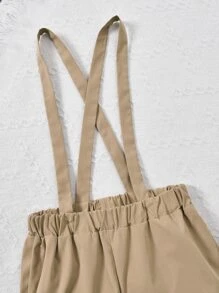 Niñas Camisa con botón delantero & Pantalones de tiras - Caqui - Ver 7