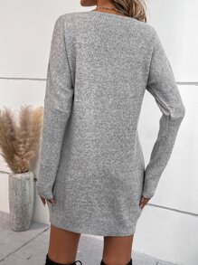 SHEIN LUNE Guipure Lace Panel Batwing Sleeve Jumper Dress - Light Grey - View 2