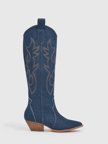 Styleloop Embroidery Detail Western Boots Vacation Shoes Summer - Blue - View 5