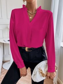 Chiquease Solid Notched Neck Shirt - Hot Pink - View 4