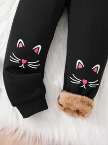 Toddler Girls Cat Graphic Teddy Lined Sweatpants - Black - View 5