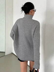 DAZY Turtleneck Drop Shoulder Jumper - Grey - View 2