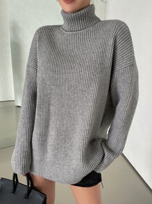 DAZY Turtleneck Drop Shoulder Jumper - Grey - View 6