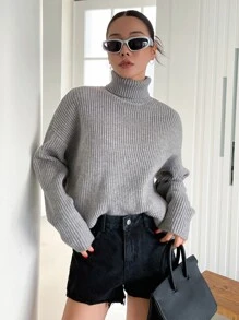 DAZY Turtleneck Drop Shoulder Jumper - Grey - View 7