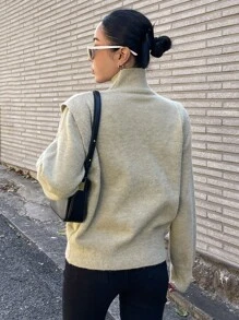 DAZY Turtleneck Ribbed Knit Jumper - Khaki - View 2