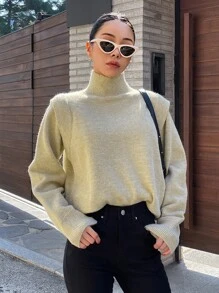 DAZY Turtleneck Ribbed Knit Jumper - Khaki - View 4