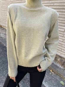 DAZY Turtleneck Ribbed Knit Jumper - Khaki - View 6