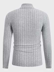 GENTILAND Men High Neck Ribbed Knit Tee - Light Grey - View 2