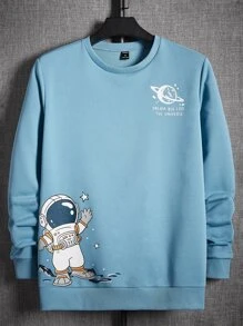 Manfinity RebelGame Men Astronaut & Slogan Graphic Sweatshirt - Baby Blue - View 1