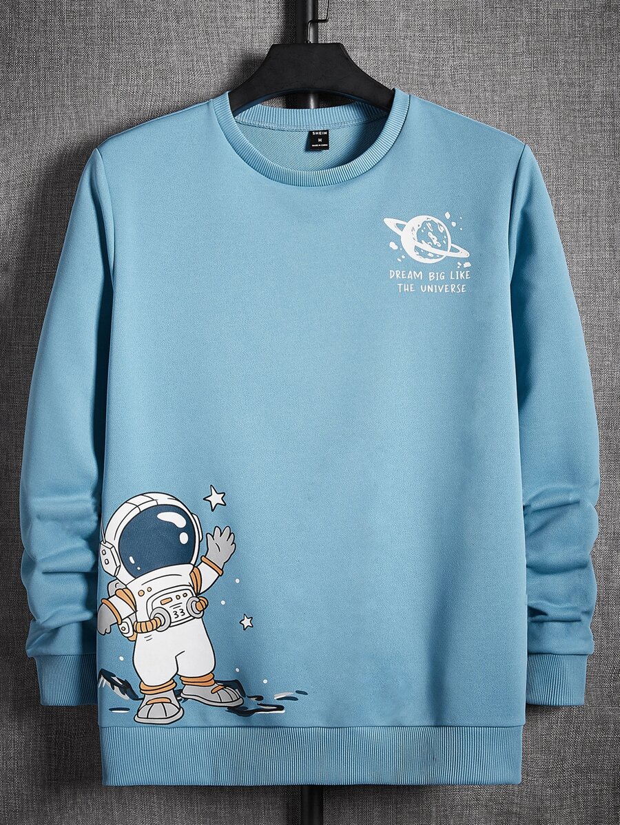 Manfinity RebelGame Men Astronaut & Slogan Graphic Sweatshirt - Baby Blue - View 1