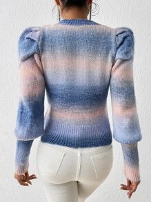 SHEIN Essnce Ombre Puff Sleeve Jumper - Blue - View 6
