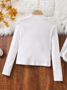 Girls Bear Patched Mock Neck Tee - White - View 2