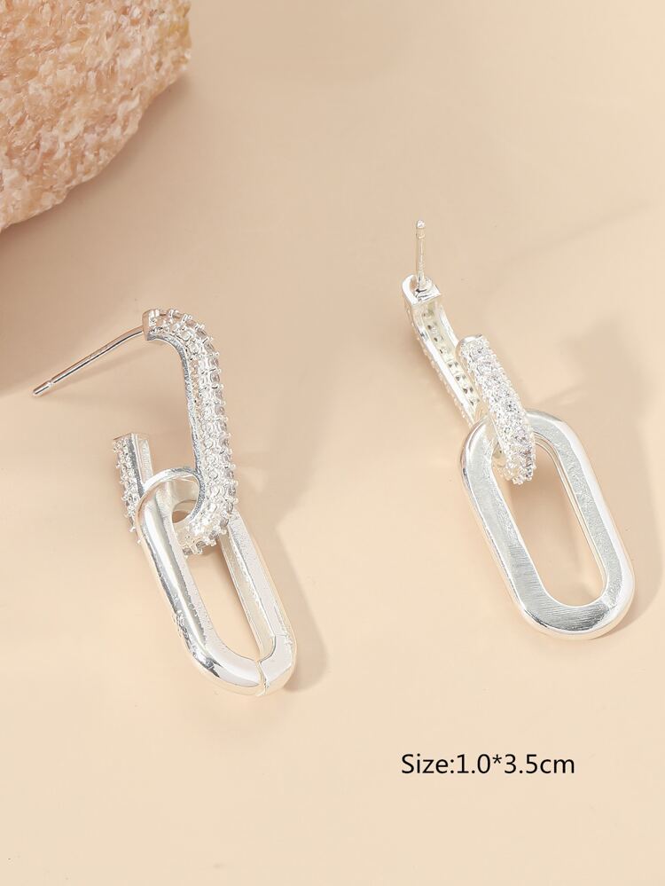 1pair Copper Plated Double-locked Cubic Zirconia Earrings For Women's Daily Wear, Party, Date, Festival