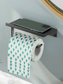 1pc Wall Mounted Multifunction Bathroom Storage Rack, Stainless Steel Toilet Paper Holder For Bathroom - Black - View 1