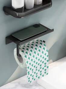 1pc Wall Mounted Multifunction Bathroom Storage Rack, Stainless Steel Toilet Paper Holder For Bathroom - Black - View 2