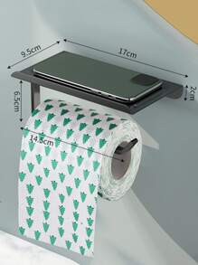 1pc Wall Mounted Multifunction Bathroom Storage Rack, Stainless Steel Toilet Paper Holder For Bathroom - Black - View 4