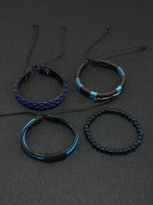 4入組男士箭頭裝飾編織手鏈 - 彩色 - 查看 4