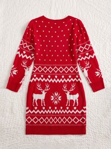 SHEIN Unity Plus Áo len họa tiết Giáng sinh không mũ, cho mùa đông - Đỏ và trắng - Xem 2