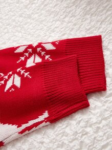 SHEIN Unity Plus Áo len họa tiết Giáng sinh không mũ, cho mùa đông - Đỏ và trắng - Xem 4